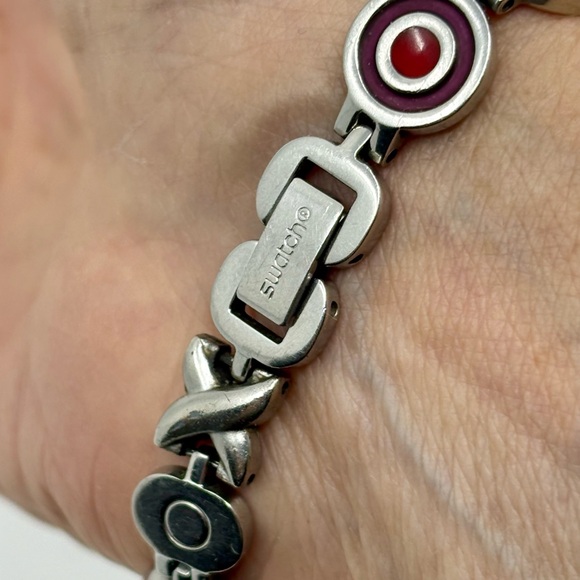 SWATCH BRACELET Stainless Steel Stamped and Enamel Geometric, 7” Lenght, Vintage - Picture 7 of 7